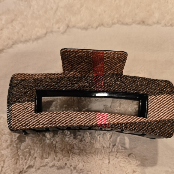 Accessories - Plaid Hair Clip with Red Stripe